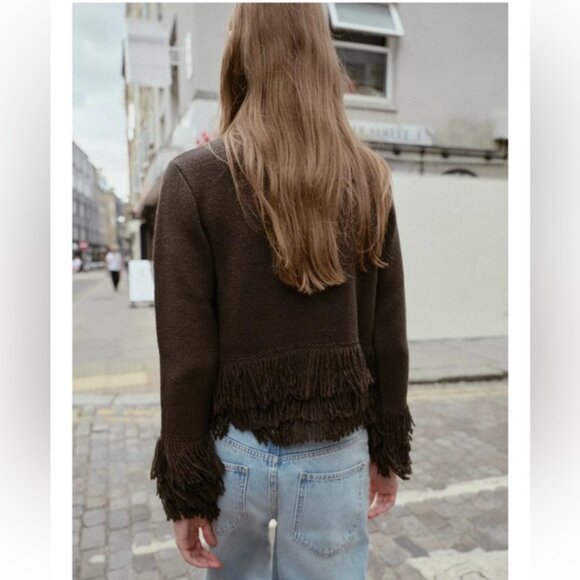 Zara FRINGED BUTTON KNIT CARDIGAN - Picture 6 of 9